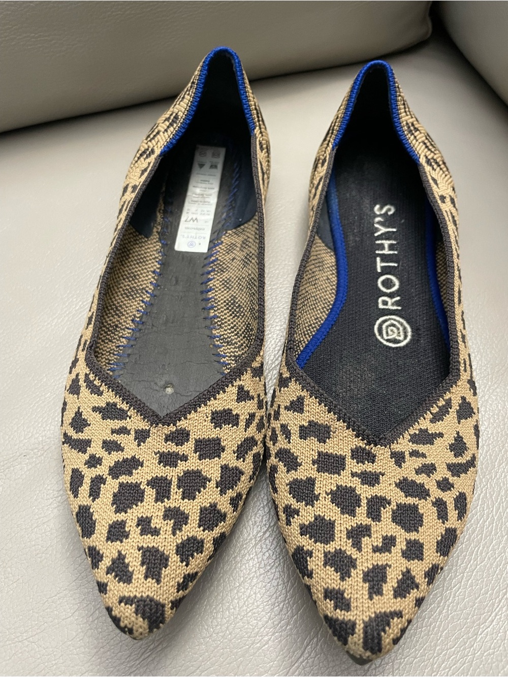 Rothy's Women's Leopard Pointed Toe Flats - Tan/Black Sz.7 missing one insert!